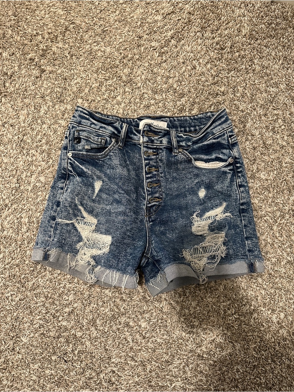 Kancan High Rise Distressed Button Fly Denim Shorts Size 9/28